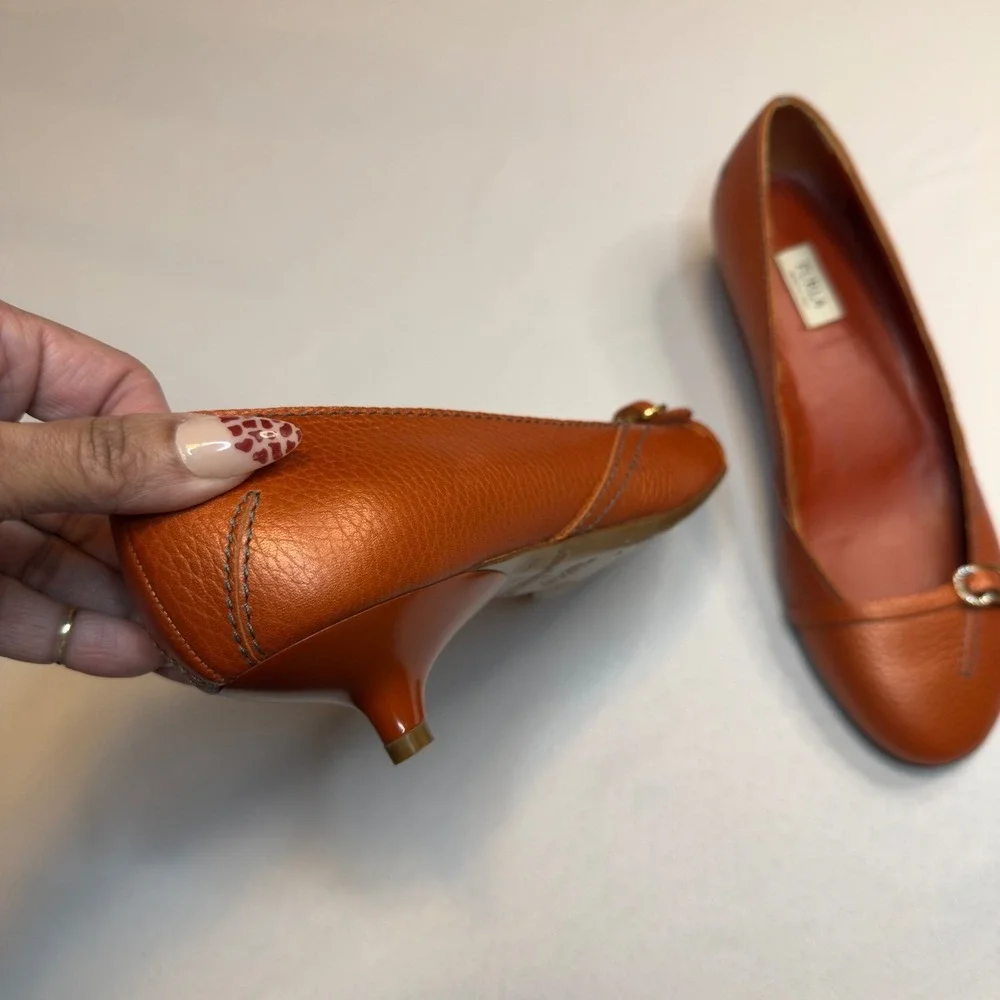 Furla Cognac Leather Knot Detail Low Heel Pumps